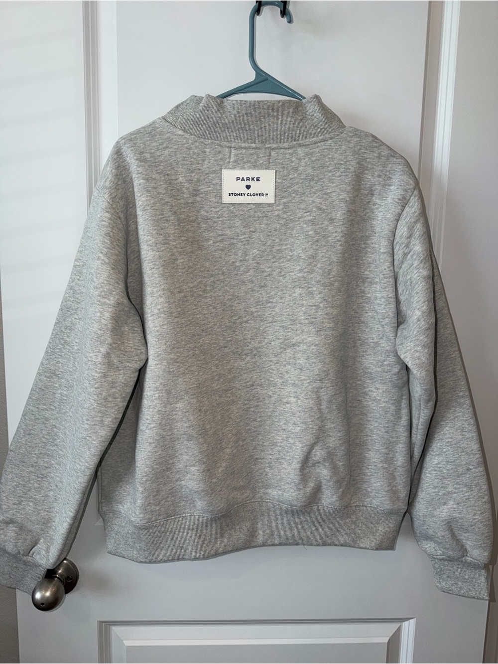 Authentic Parke x Stoney Clover Lane Sweatshirt Postage Patch Grey Mock Neck S L - Picture 10 of 11